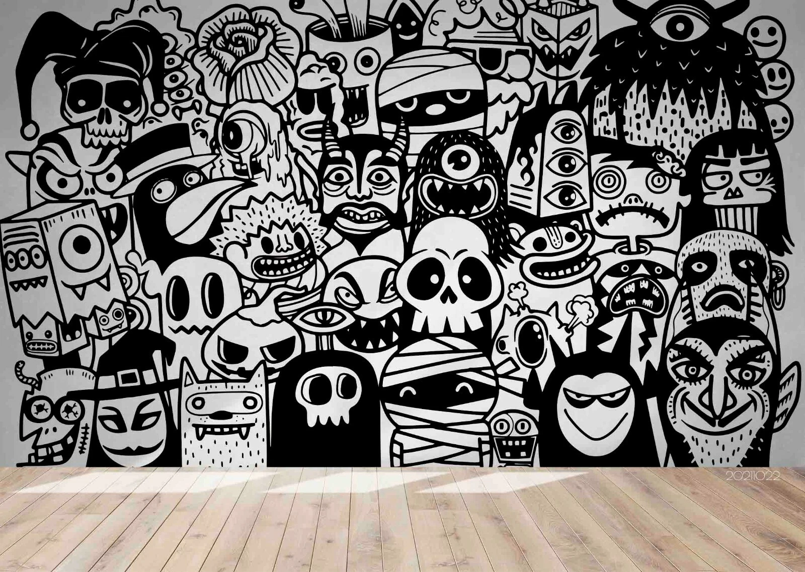 Close up of artistic doodle art on a brick wall